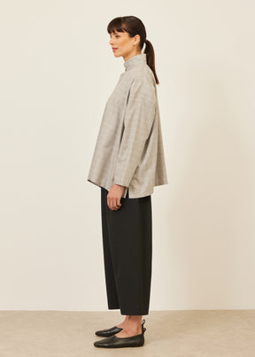 cotton wide a-line shirt with double stand collar - mid plus