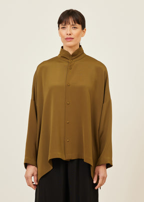 silk wide longer back double stand collar shirt - mid plus