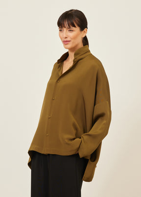 silk wide longer back double stand collar shirt - mid plus