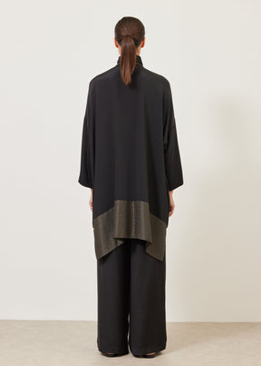 wide double stand collar shirt - very long with slits