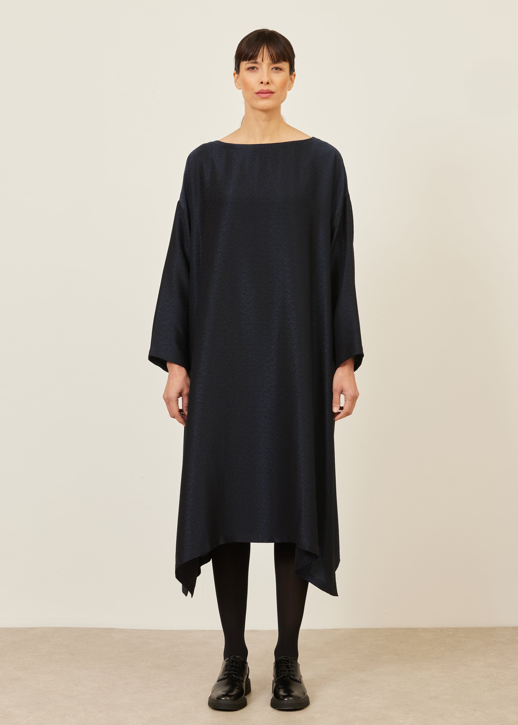 silk wide a-line scoop neck dress