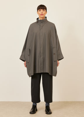 cotton mix extra wide sloped shoulder raincoat with tabs - very long