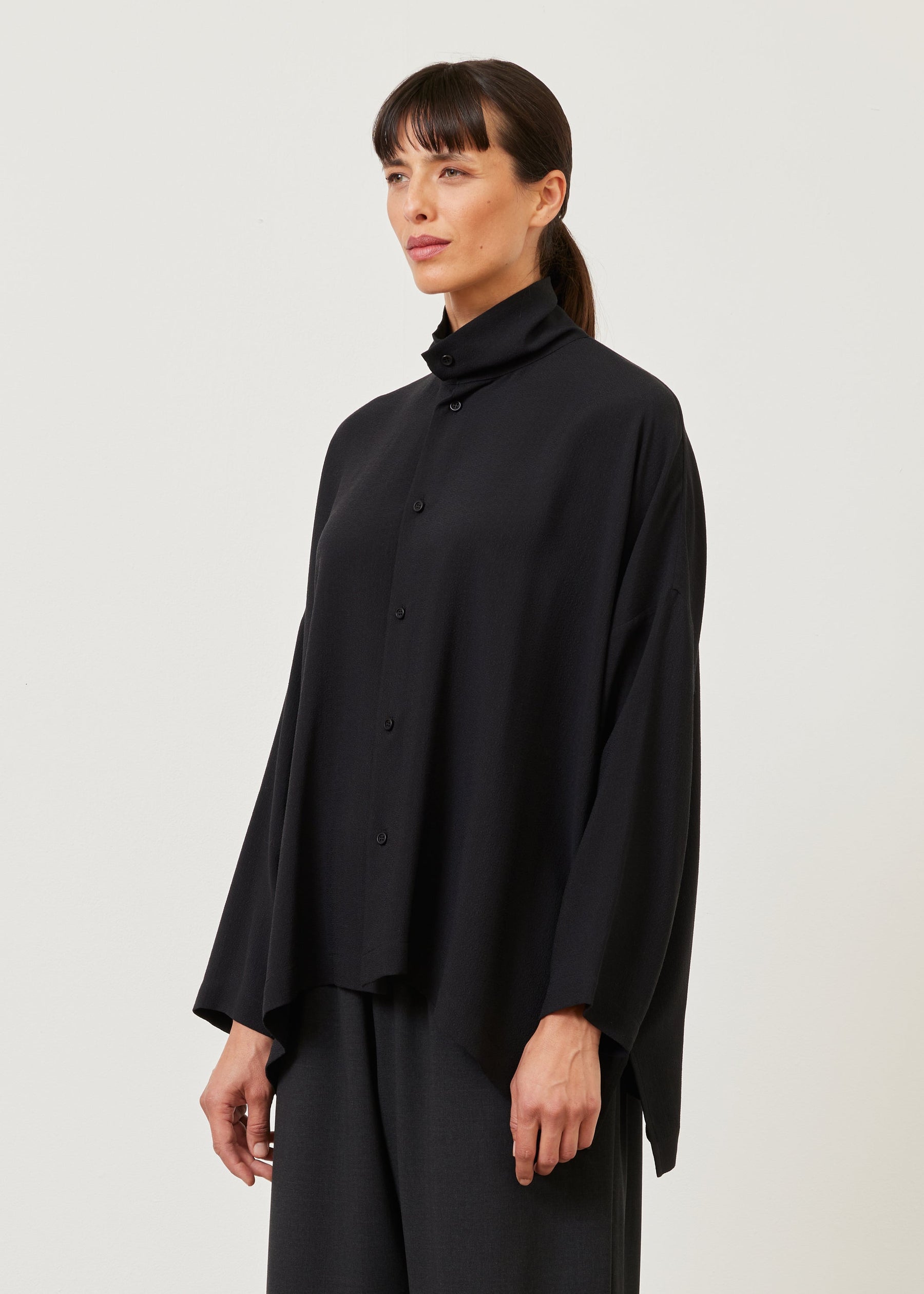 silk wide longer back scrunch neck shirt - mid plus