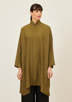 wide A-line double stand collar shirt - very long with slits