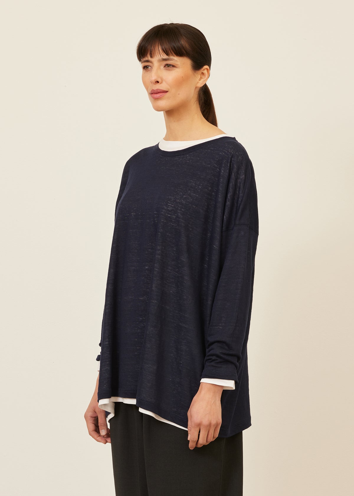 linen long sleeve boat neck - long