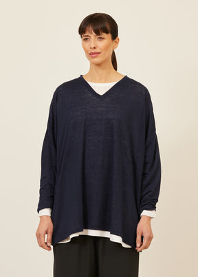 linen long sleeve V neck - long