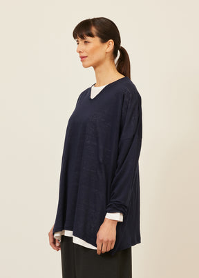 linen long sleeve V neck - long