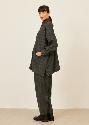 wool silk mix wide A-line shirt jacket with collar - long