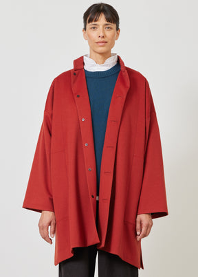 wool cashmere mix wide A-line mandarin collar coat - long plus