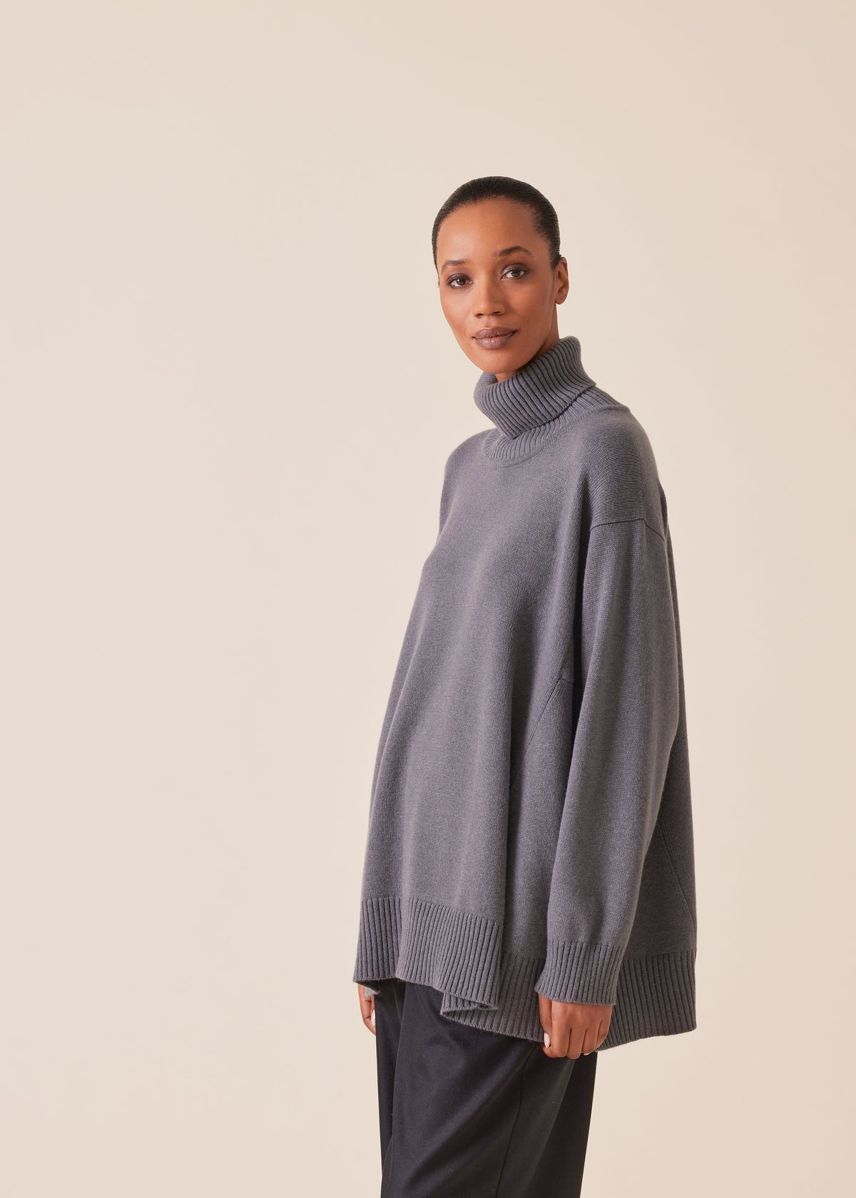 cashmere panelled a-line roll neck sweater - long