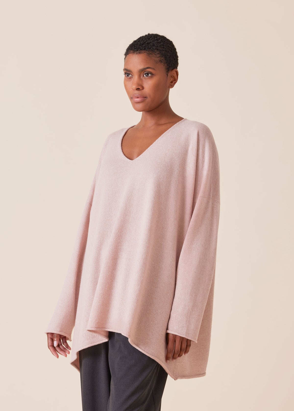 cashmere a-line v-neck sweater - long