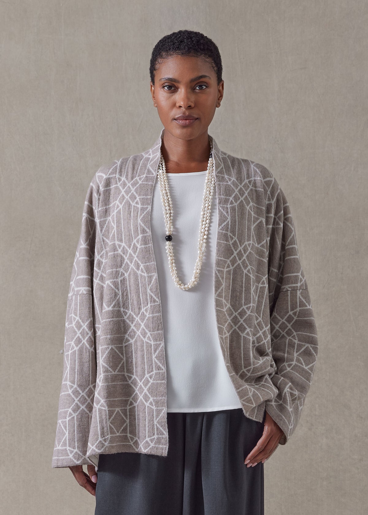 cashmere knitted scrunch shawl collar cardigan - mid