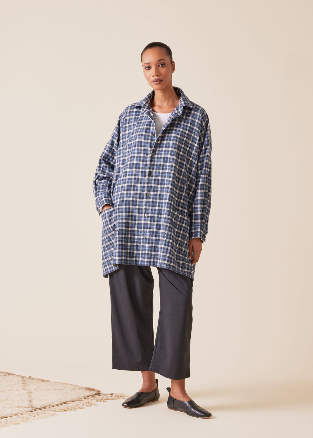 wide a-line shirt jacket with collar - long plus