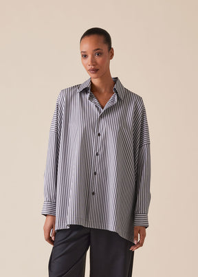 cotton wide longer back shirt with collar - long