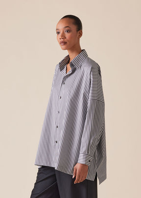 cotton wide longer back shirt with collar - long