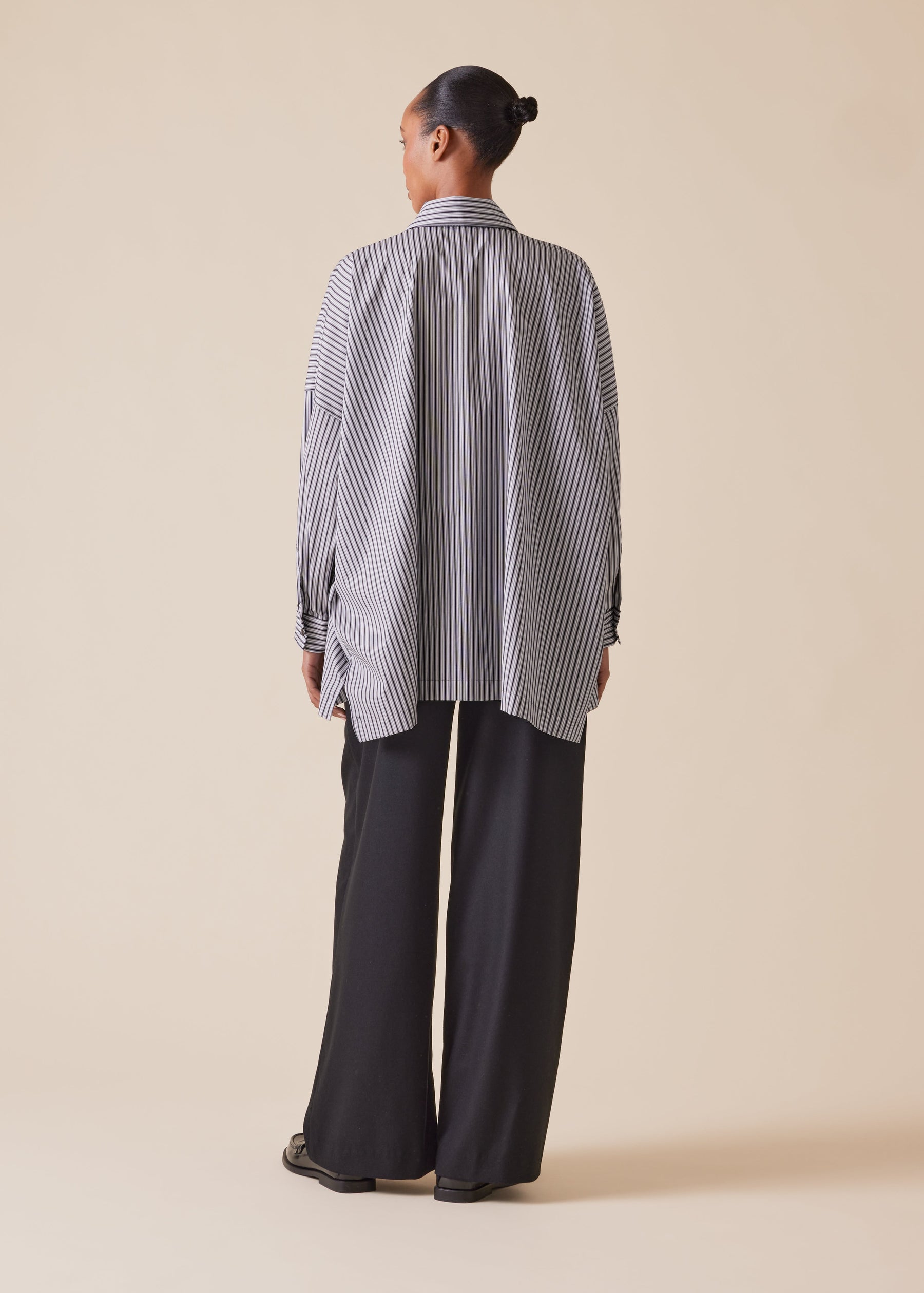 cotton wide longer back shirt with collar - long