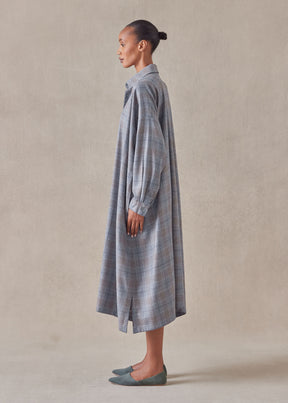 wool wide a-line shirt dress with collar