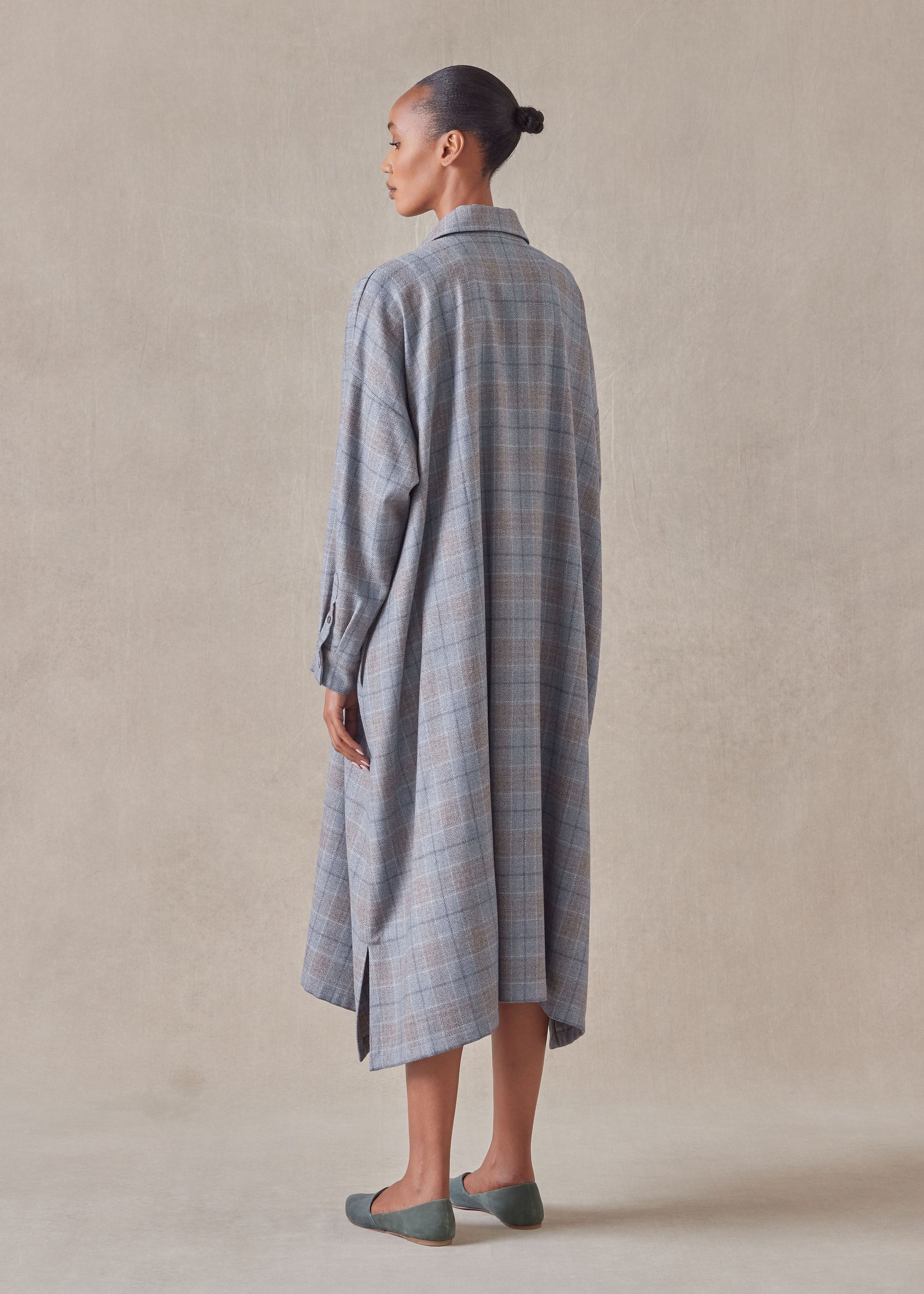 wool wide a-line shirt dress with collar