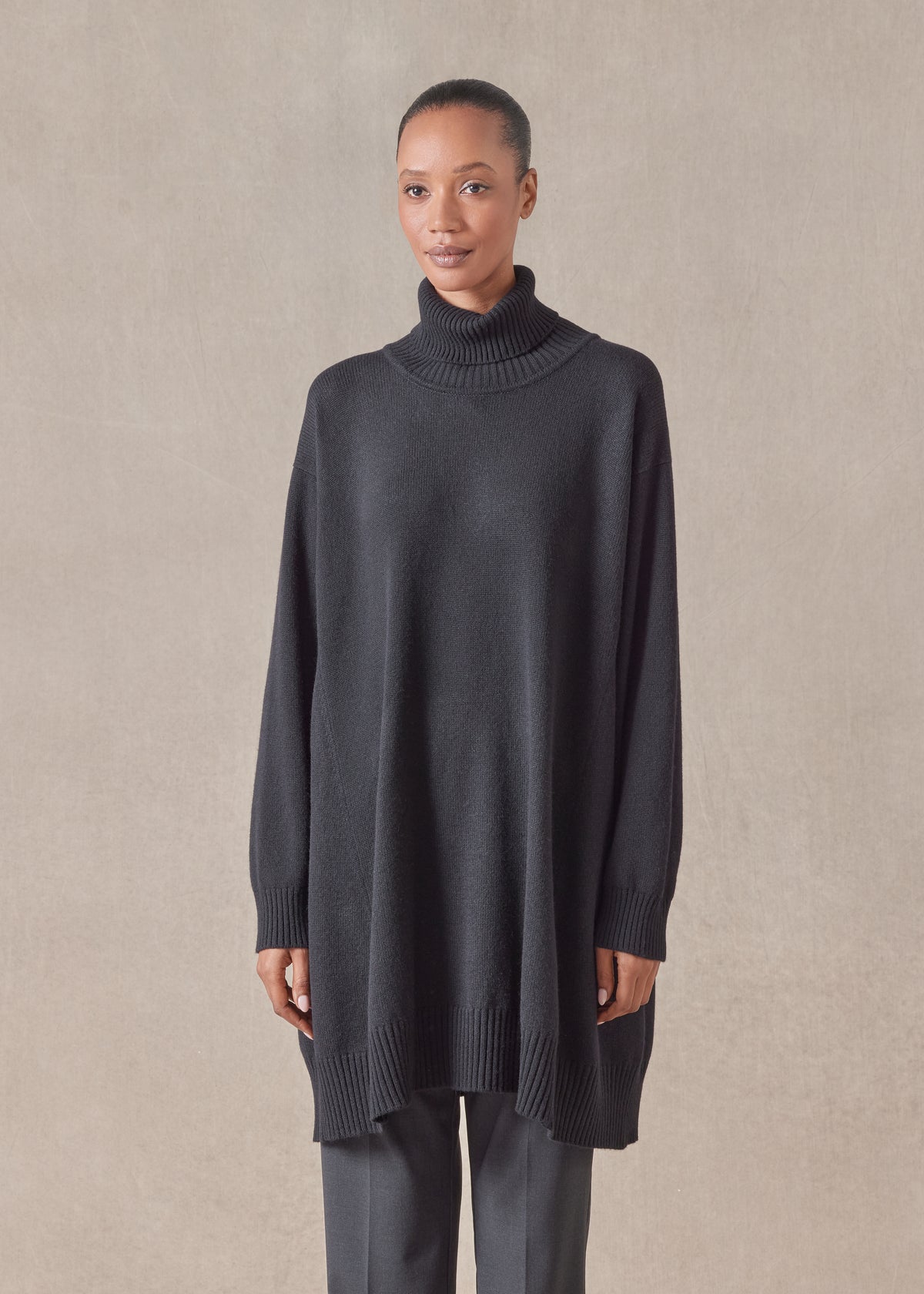 cashmere panelled a-line roll neck sweater - long plus