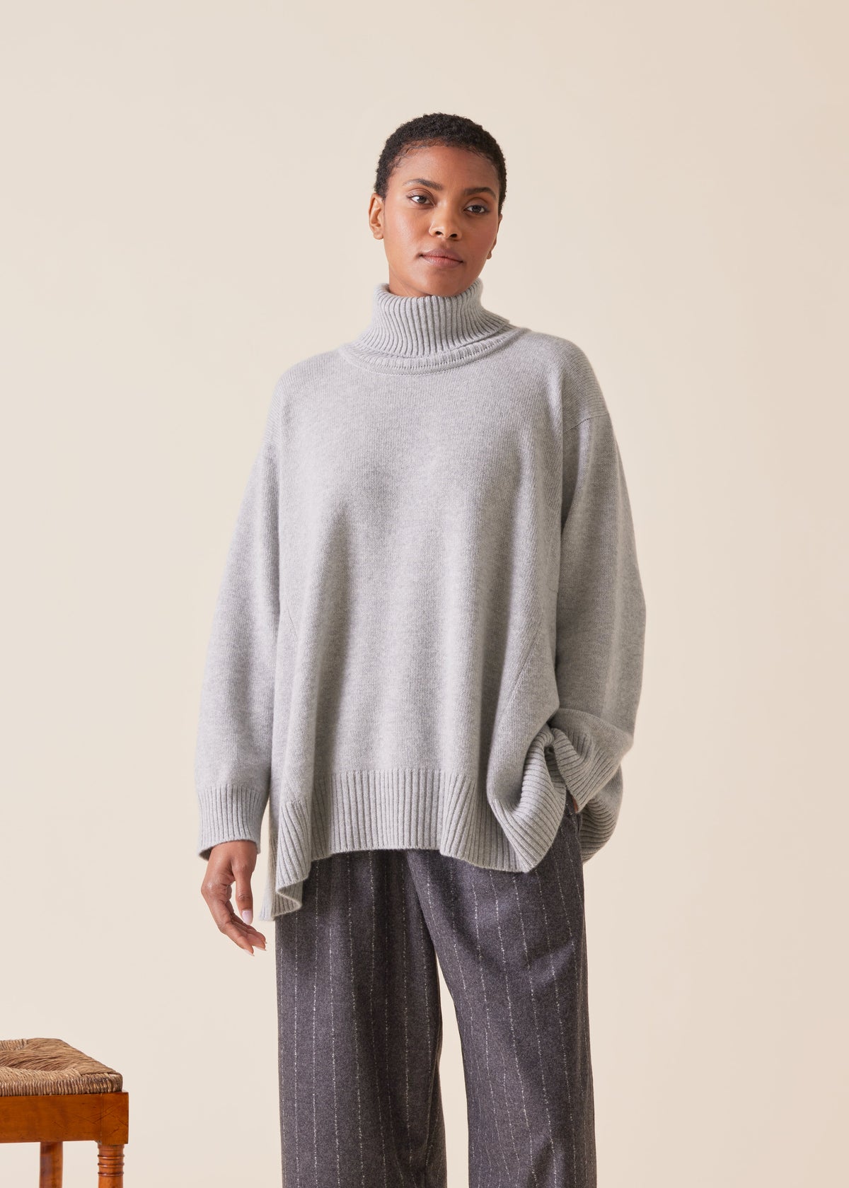 cashmere panelled a-line roll neck sweater - mid plus