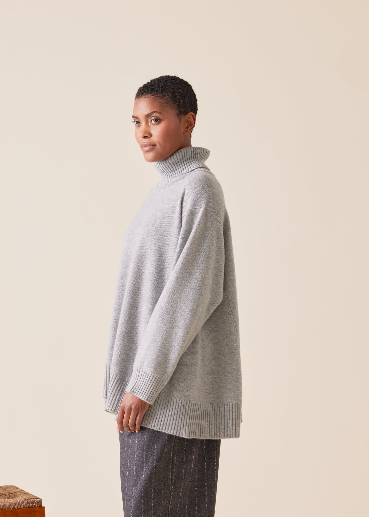 cashmere panelled a-line roll neck sweater - mid plus