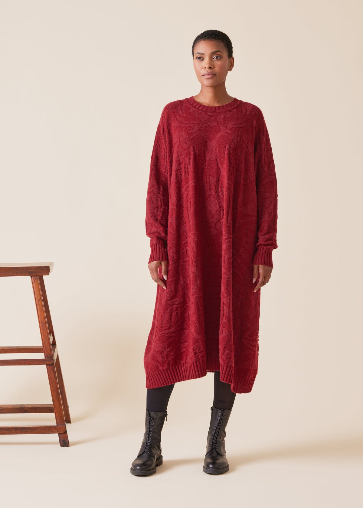 cashmere wide a-line round neck knit dress