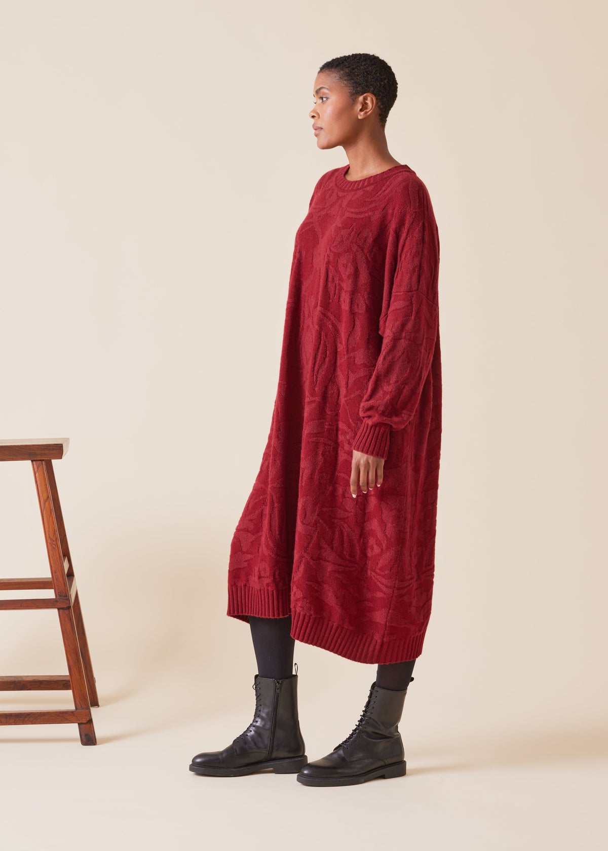 cashmere wide a-line round neck knit dress