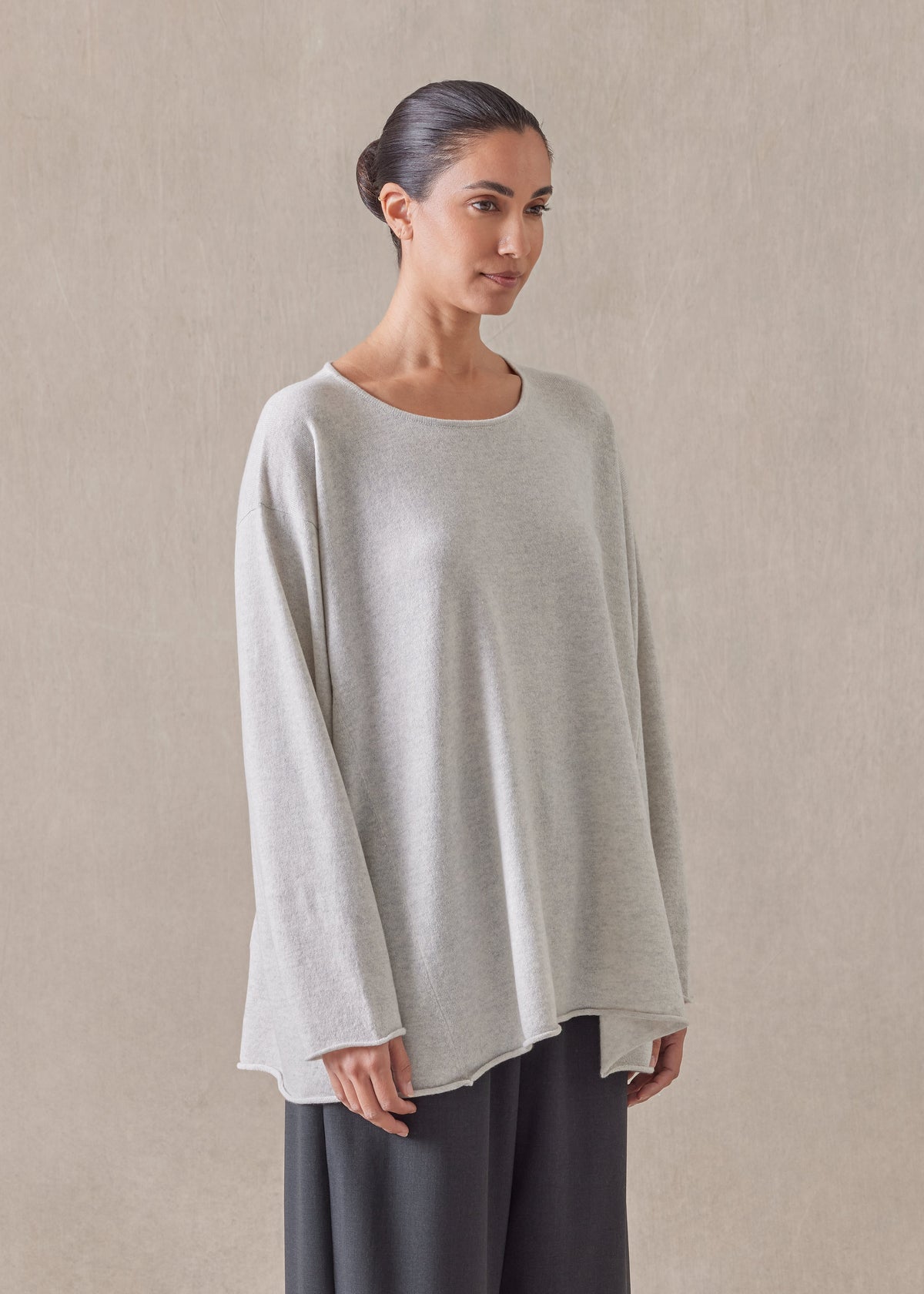 cashmere side panel a-line bateau neck sweater - mid plus