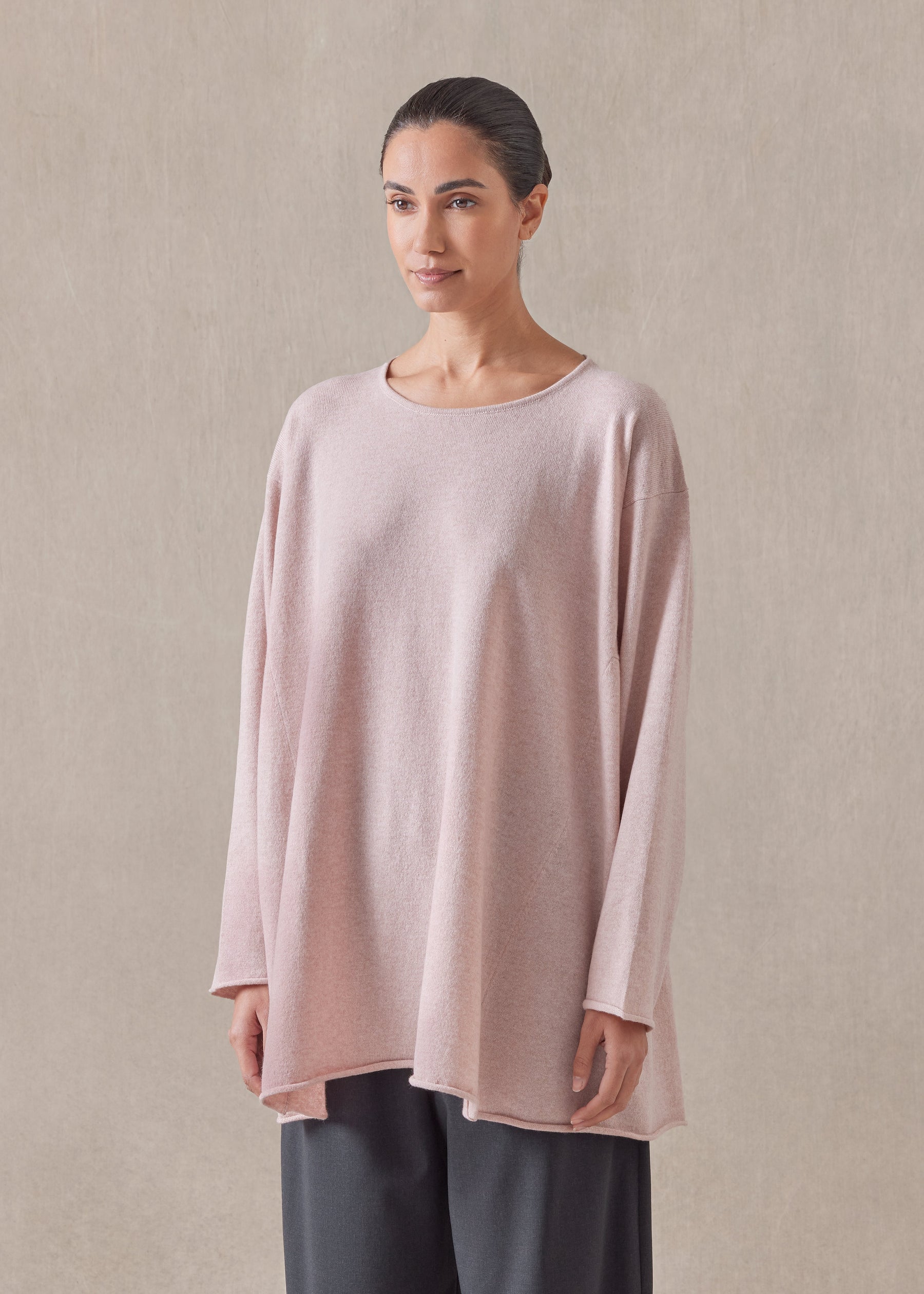 cashmere side panelled a-line bateau neck sweater - long