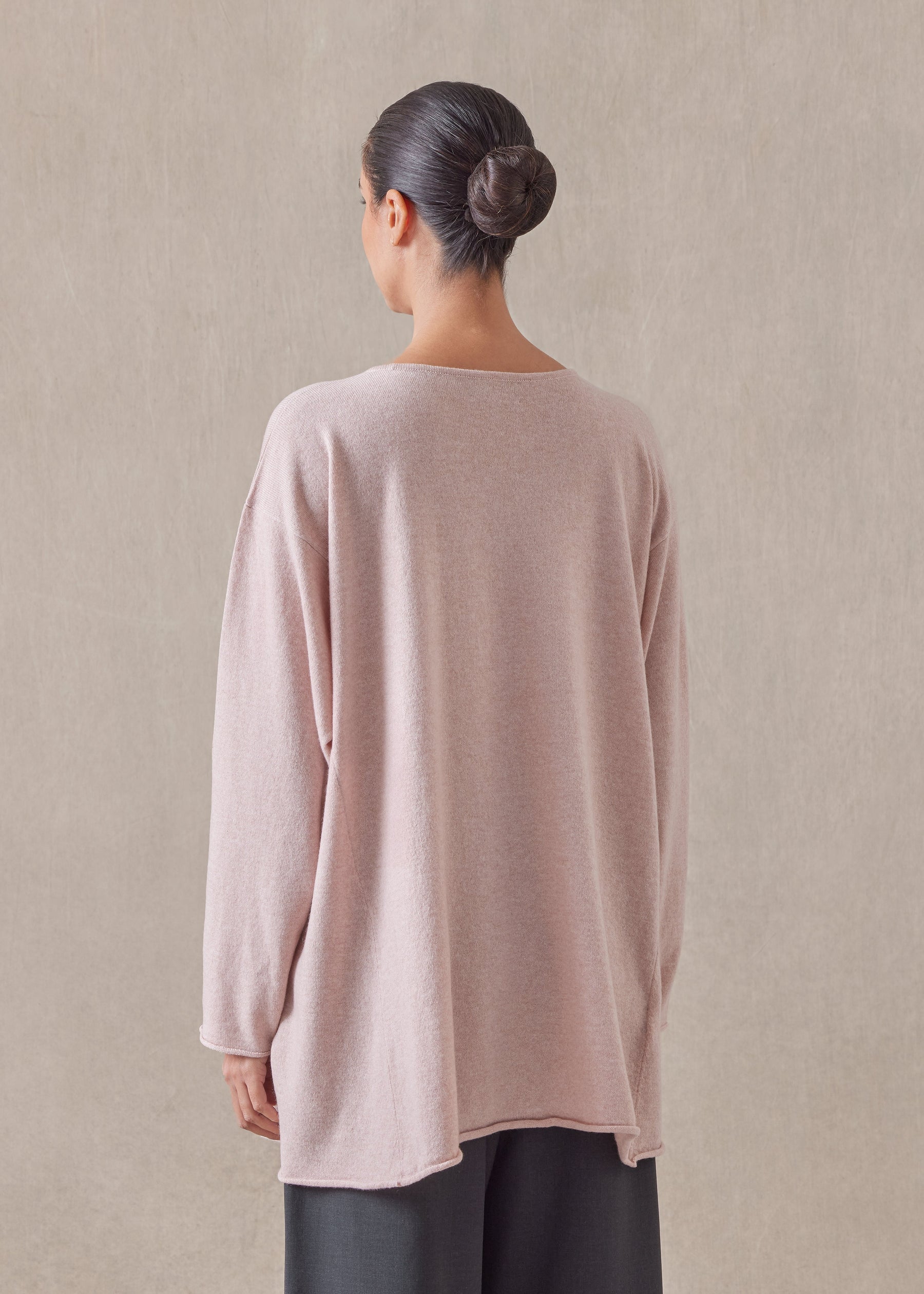 cashmere side panelled a-line bateau neck sweater - long