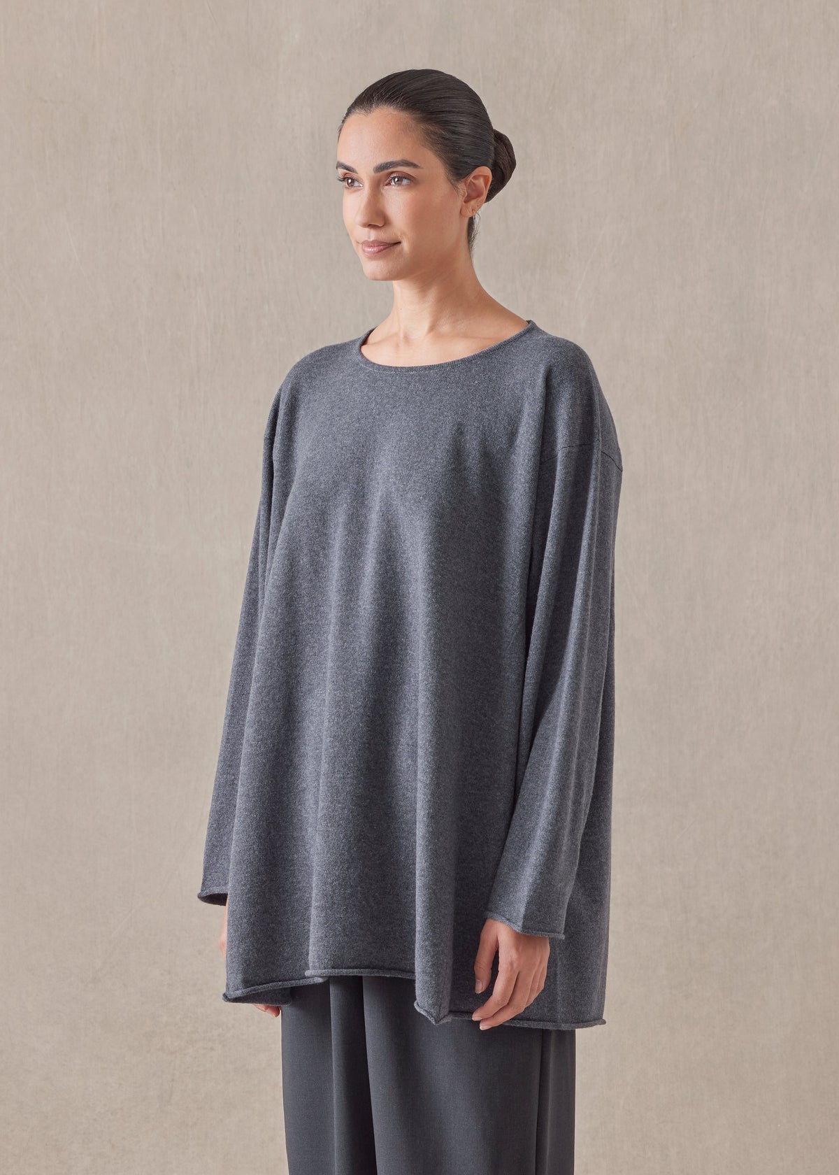 cashmere side panelled a-line bateau neck sweater - long