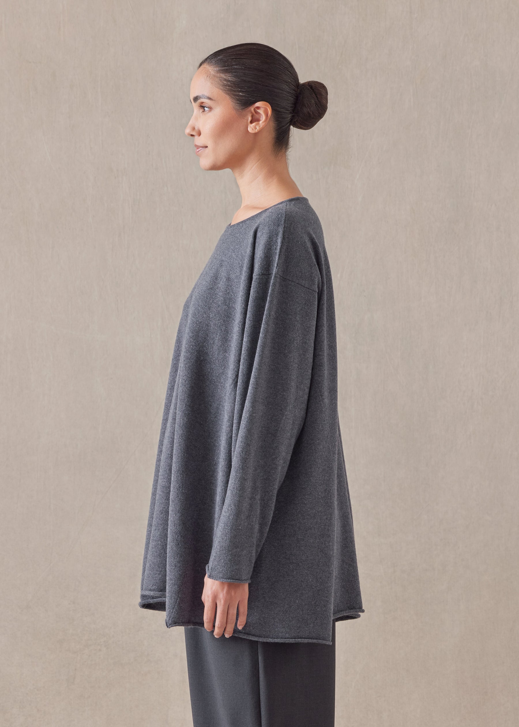 cashmere side panelled a-line bateau neck sweater - long