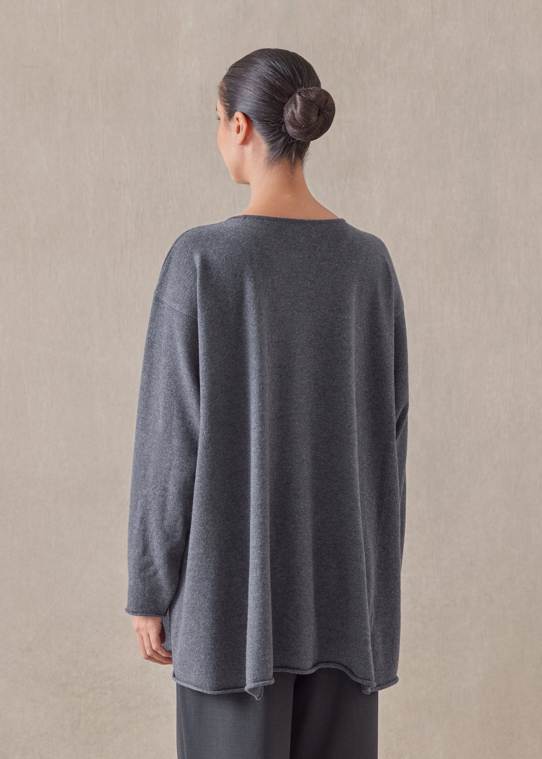 cashmere side panelled a-line bateau neck sweater - long