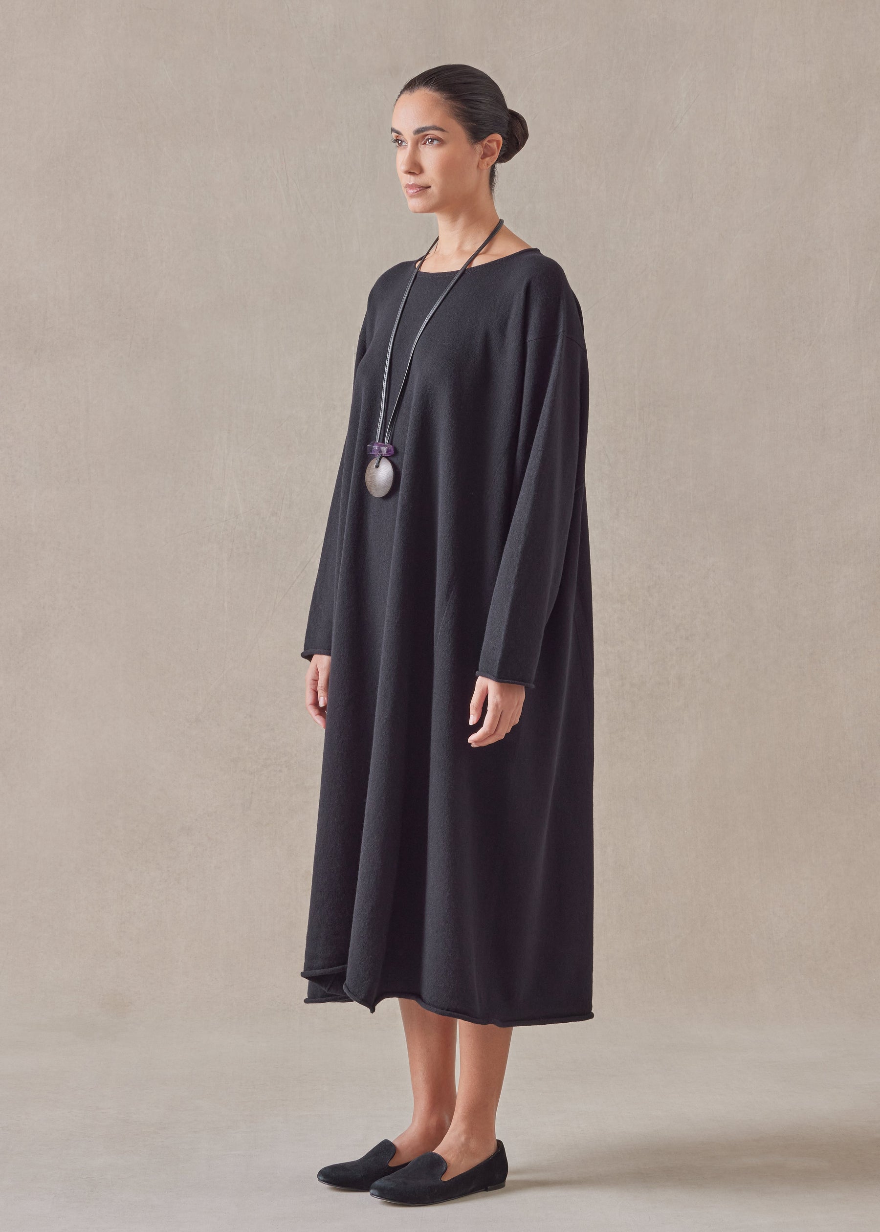 cashmere side panelled a-line bateau neck knit dress