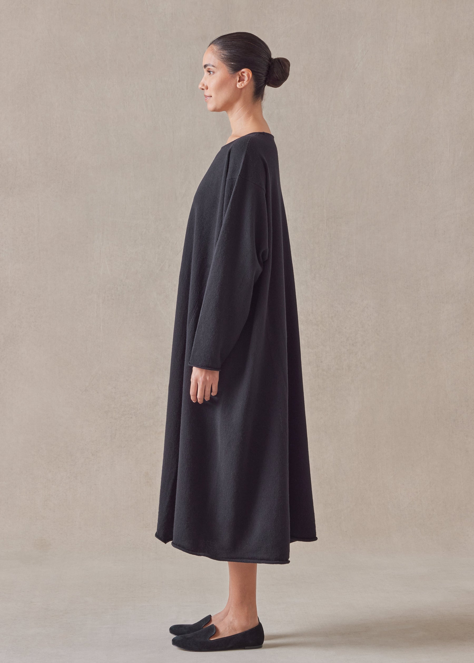 cashmere side panelled a-line bateau neck knit dress