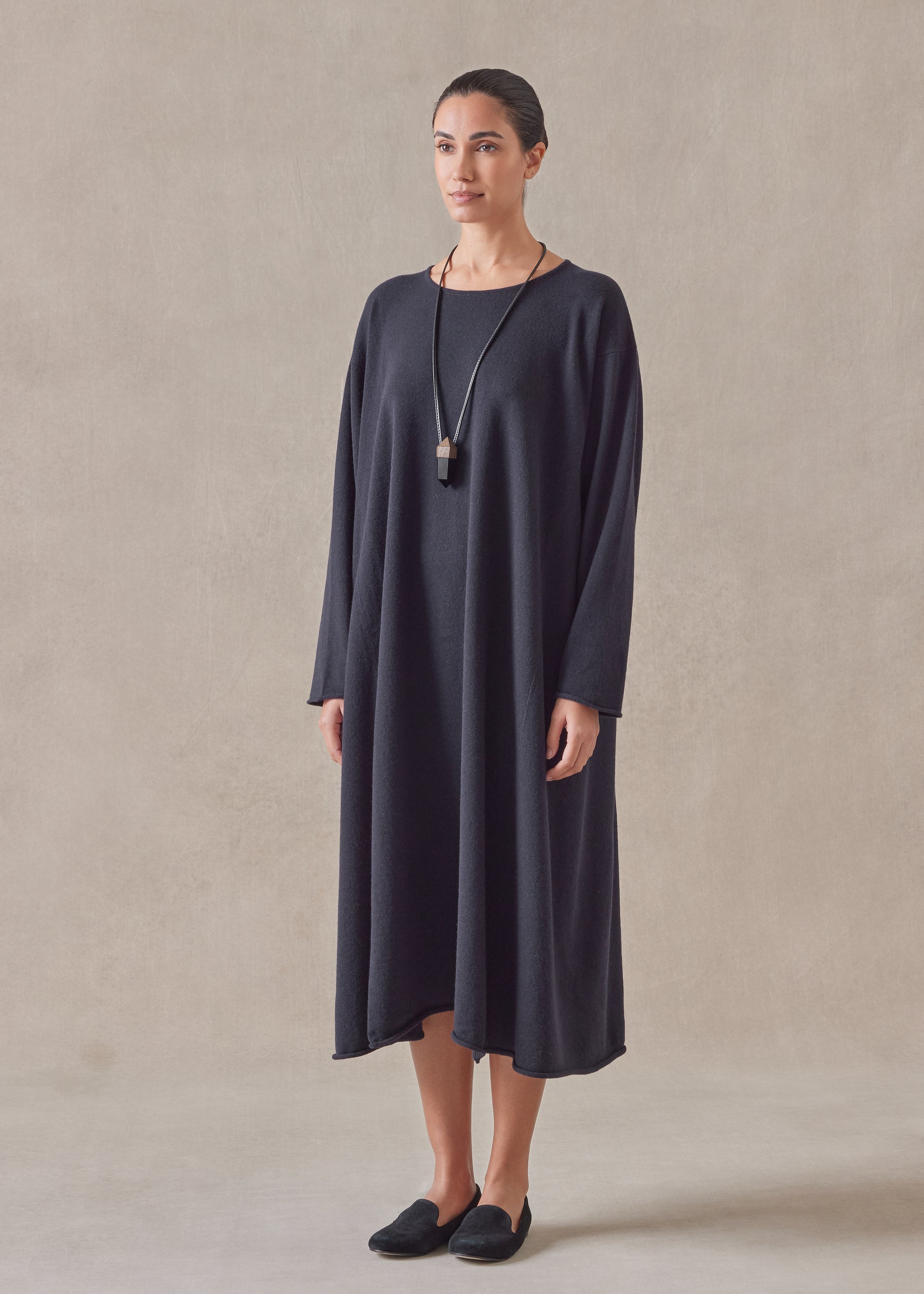 cashmere side panelled a-line bateau neck knit dress