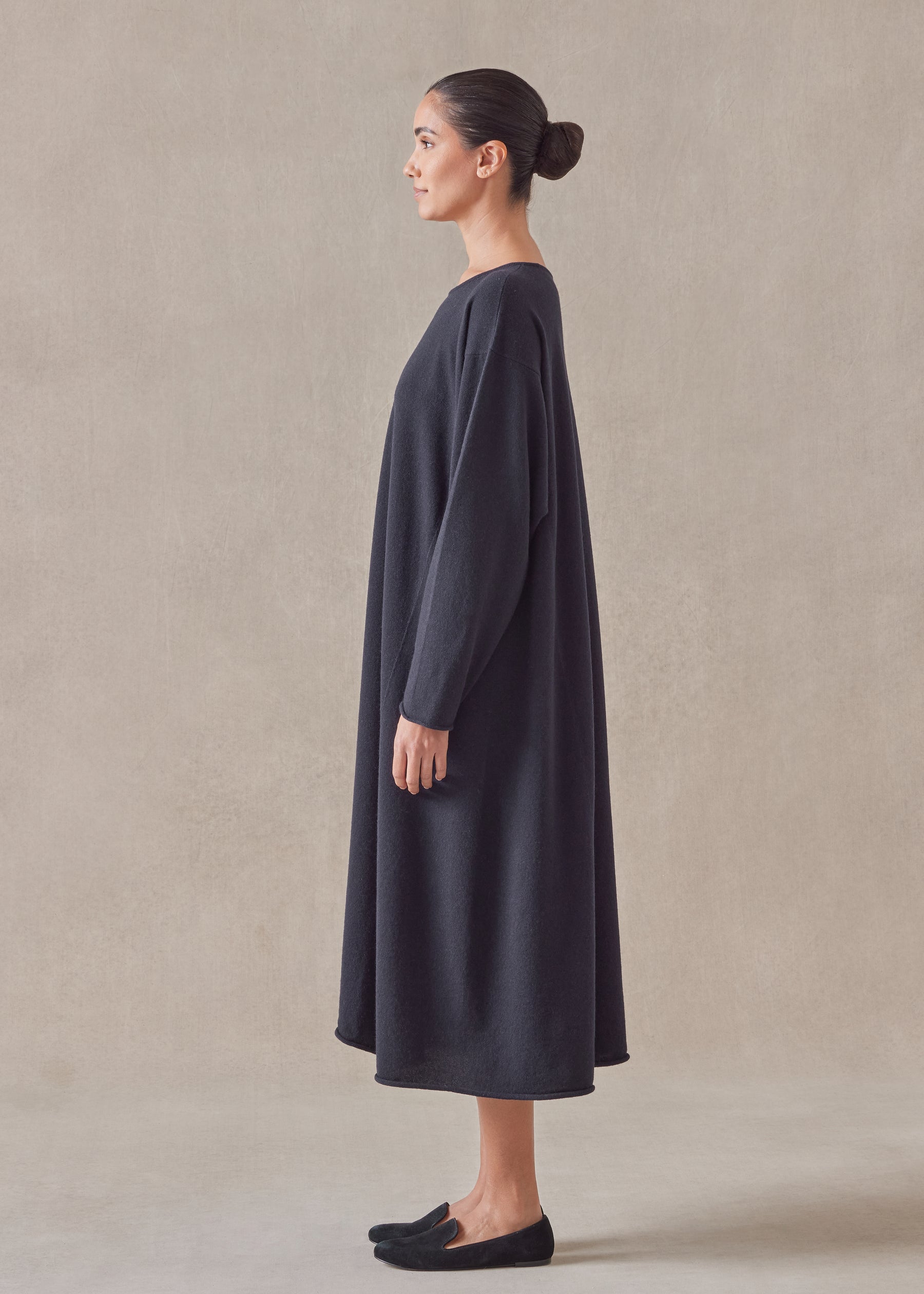 cashmere side panelled a-line bateau neck knit dress