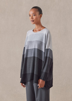 cashmere a-line bateau neck ombre stripe sweater - long