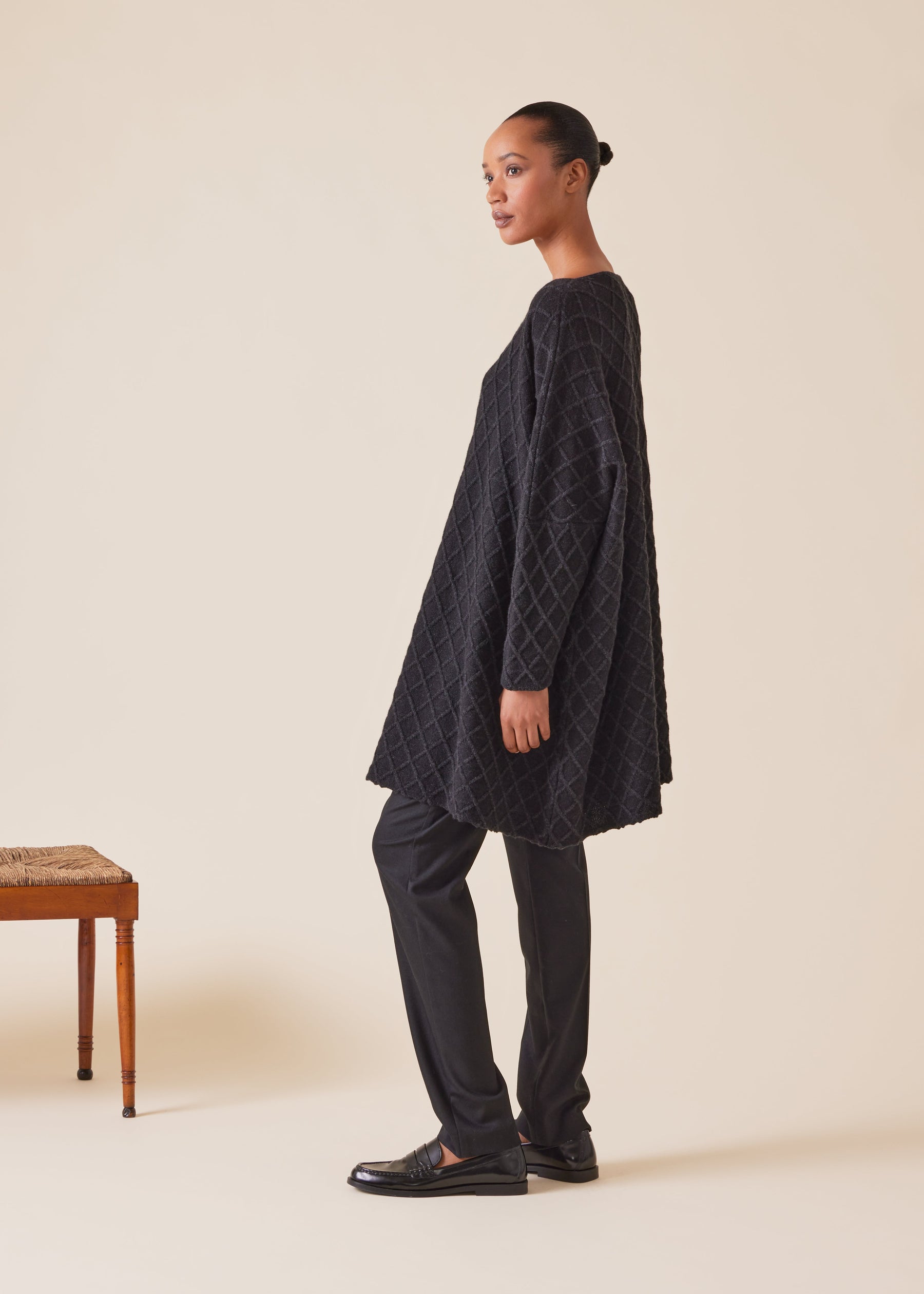 cashmere square slim sleeve sweater - long plus