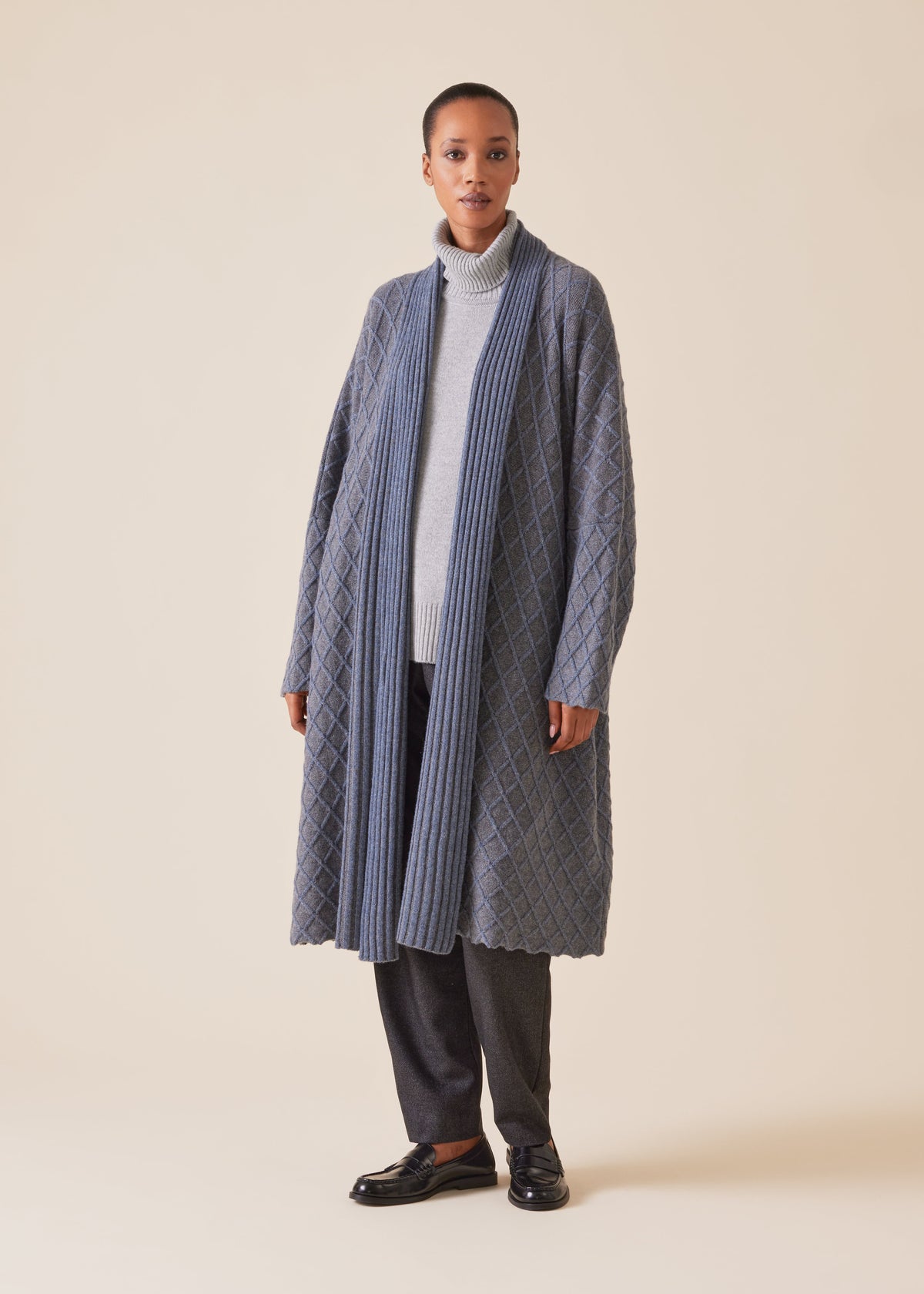 cashmere wide shawl collar cardigan coat