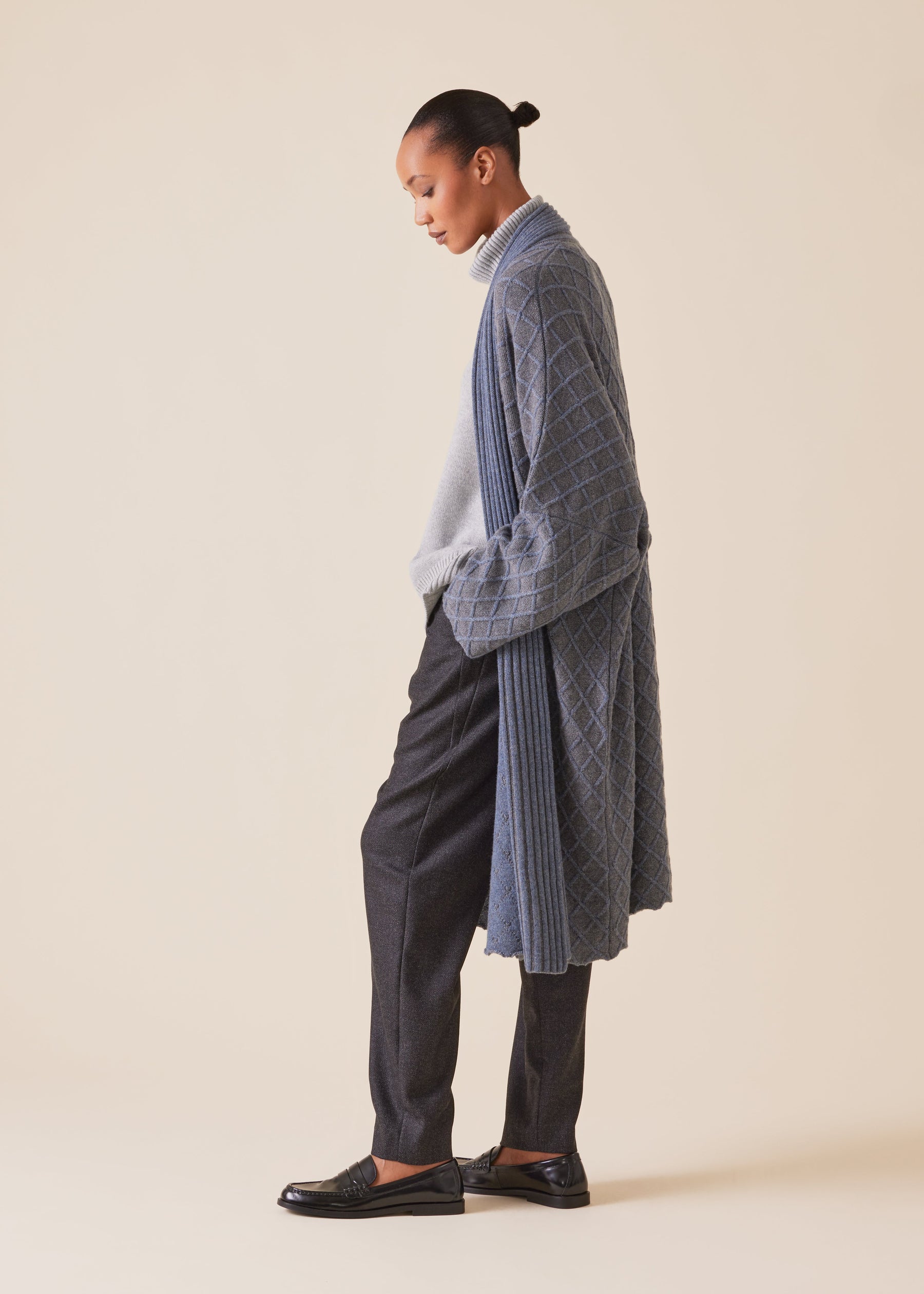 cashmere wide shawl collar cardigan coat