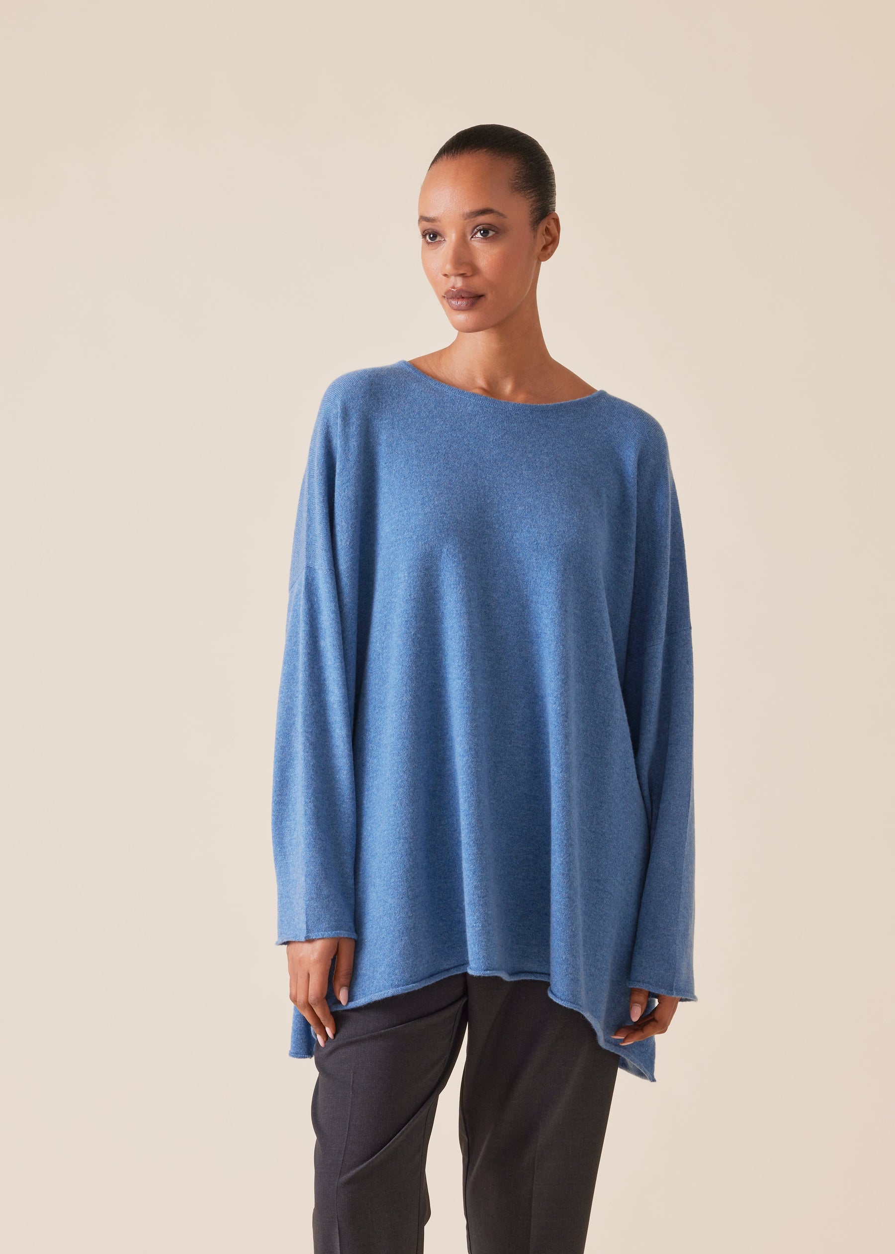 cashmere a-line bateau neck sweater - long