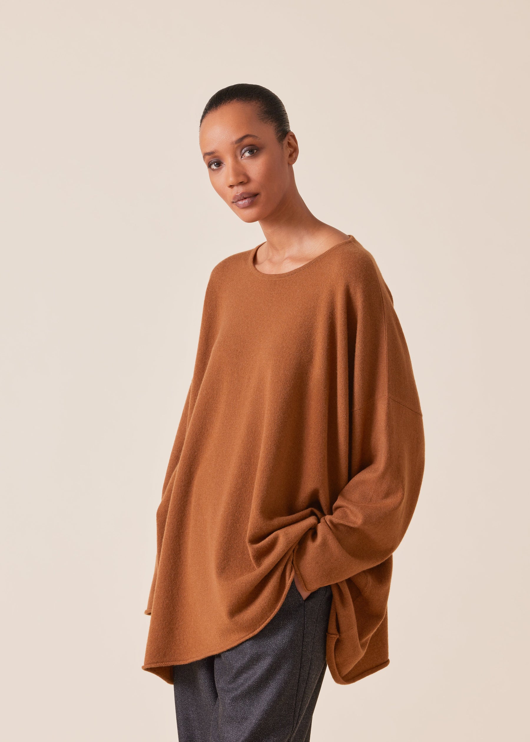 cashmere a-line bateau neck sweater - long