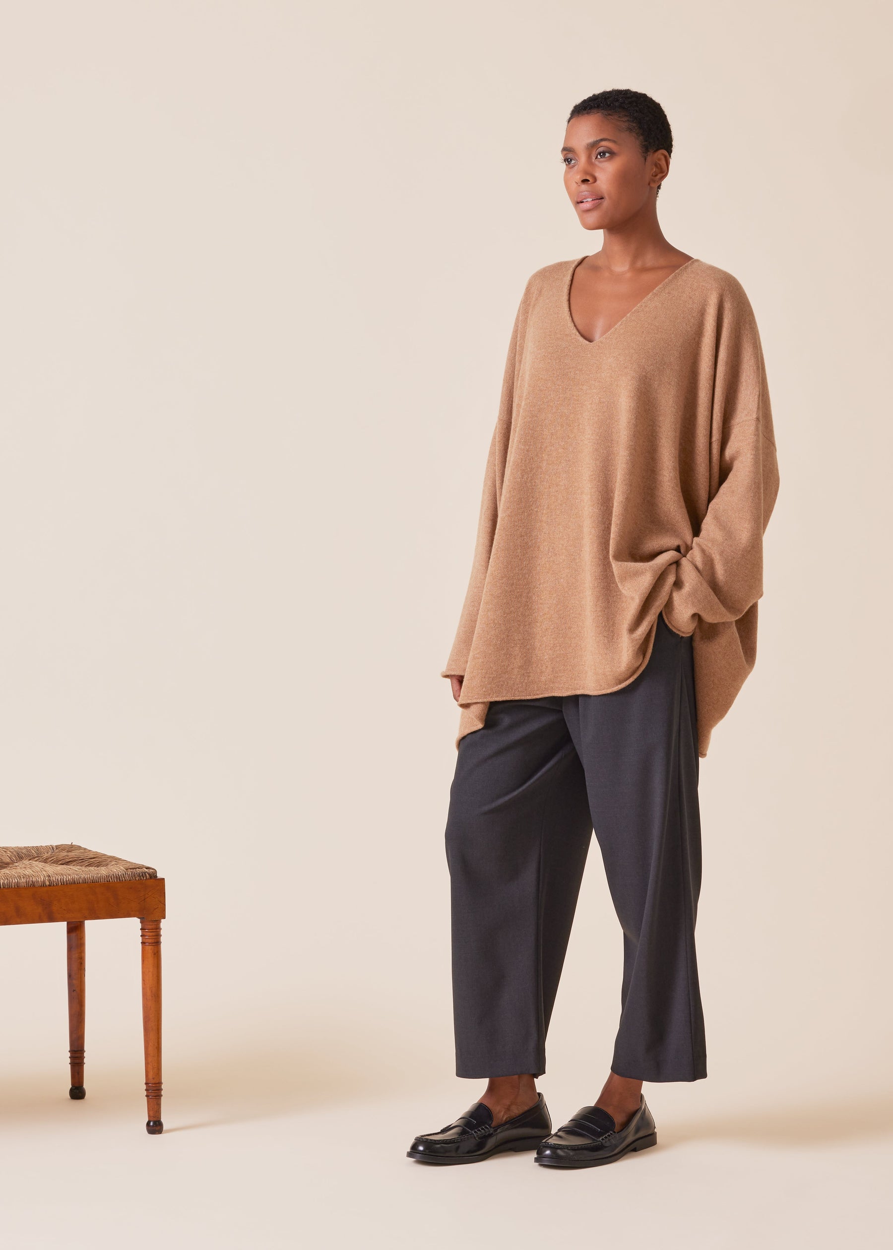 cashmere a-line v-neck sweater - long