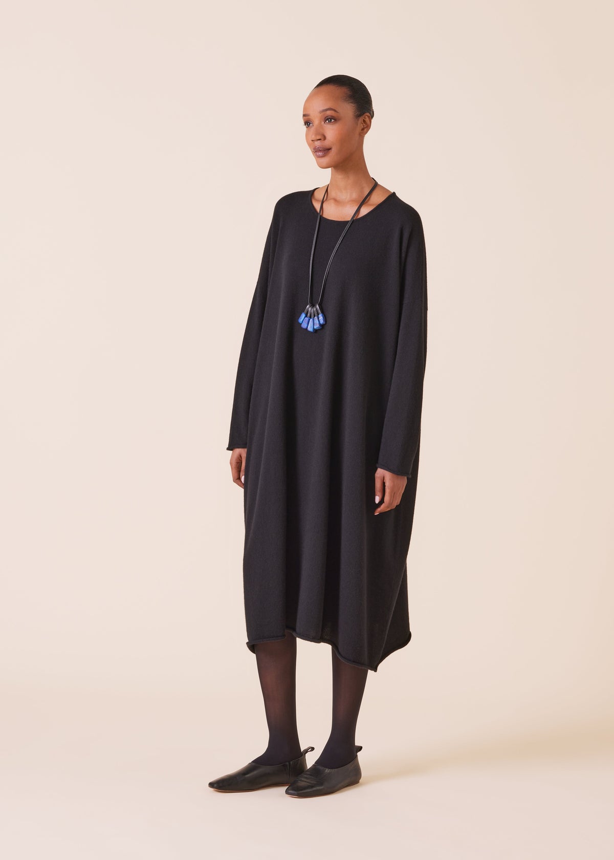 cashmere a-line bateau neck knit dress