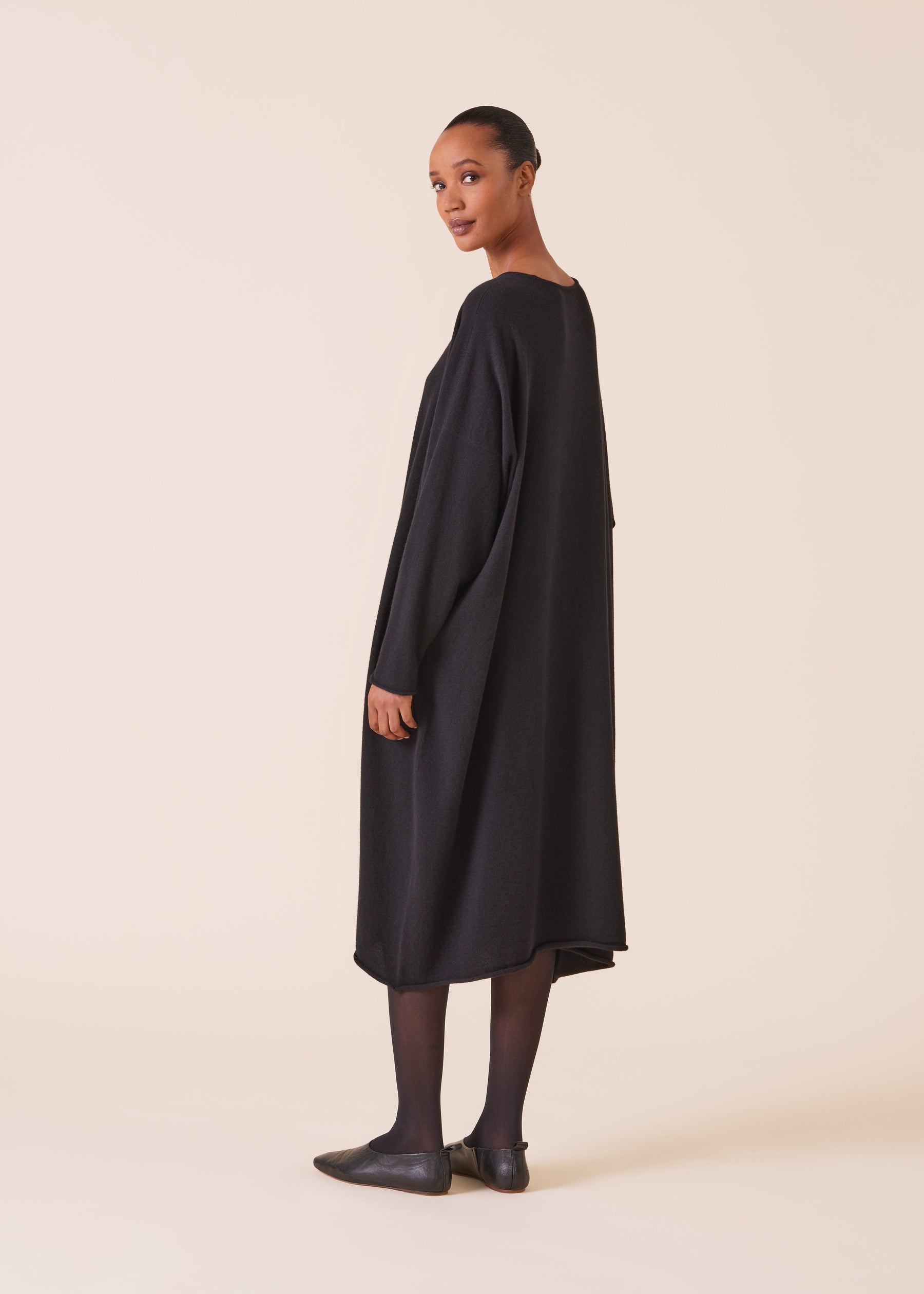 cashmere a-line bateau neck knit dress