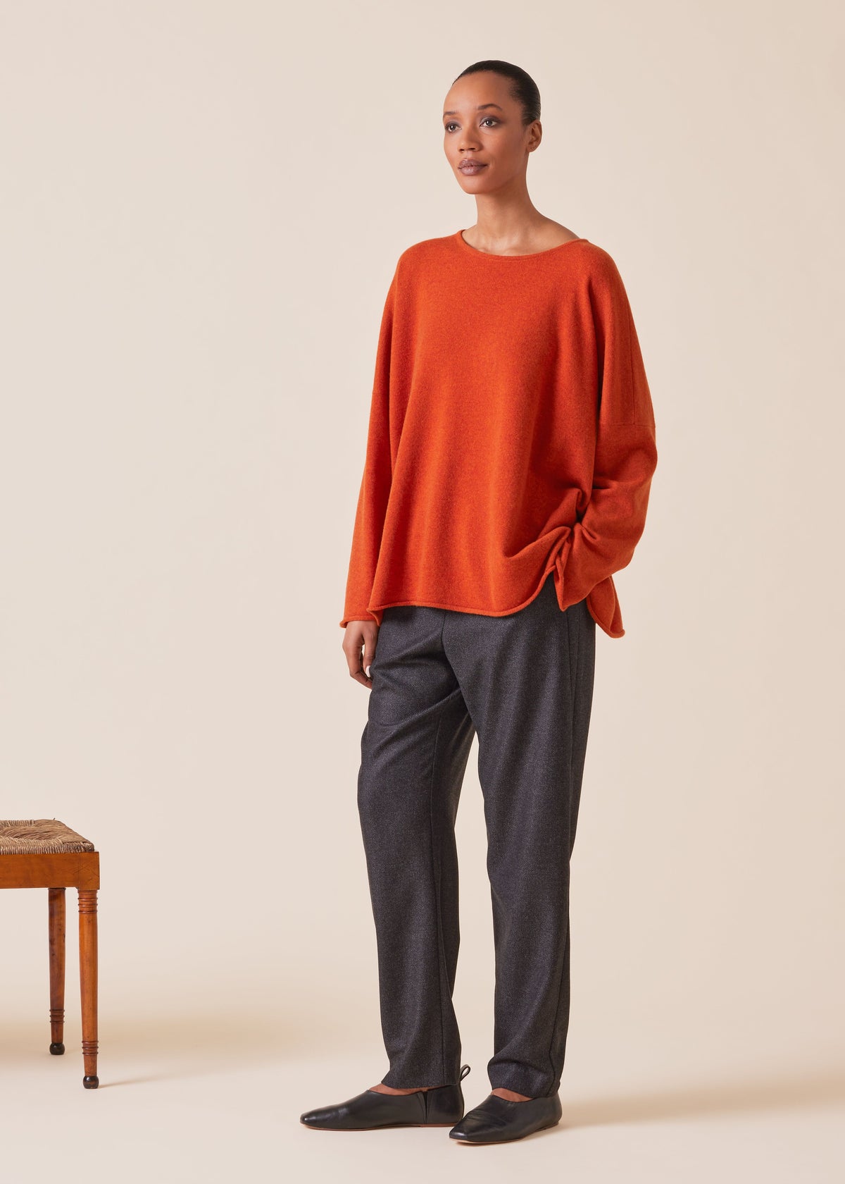 cashmere slim sleeve raw edge bateau neck sweater - mid plus