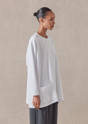 cotton jersey one pocket angle-to-front round neck t-shirt - long