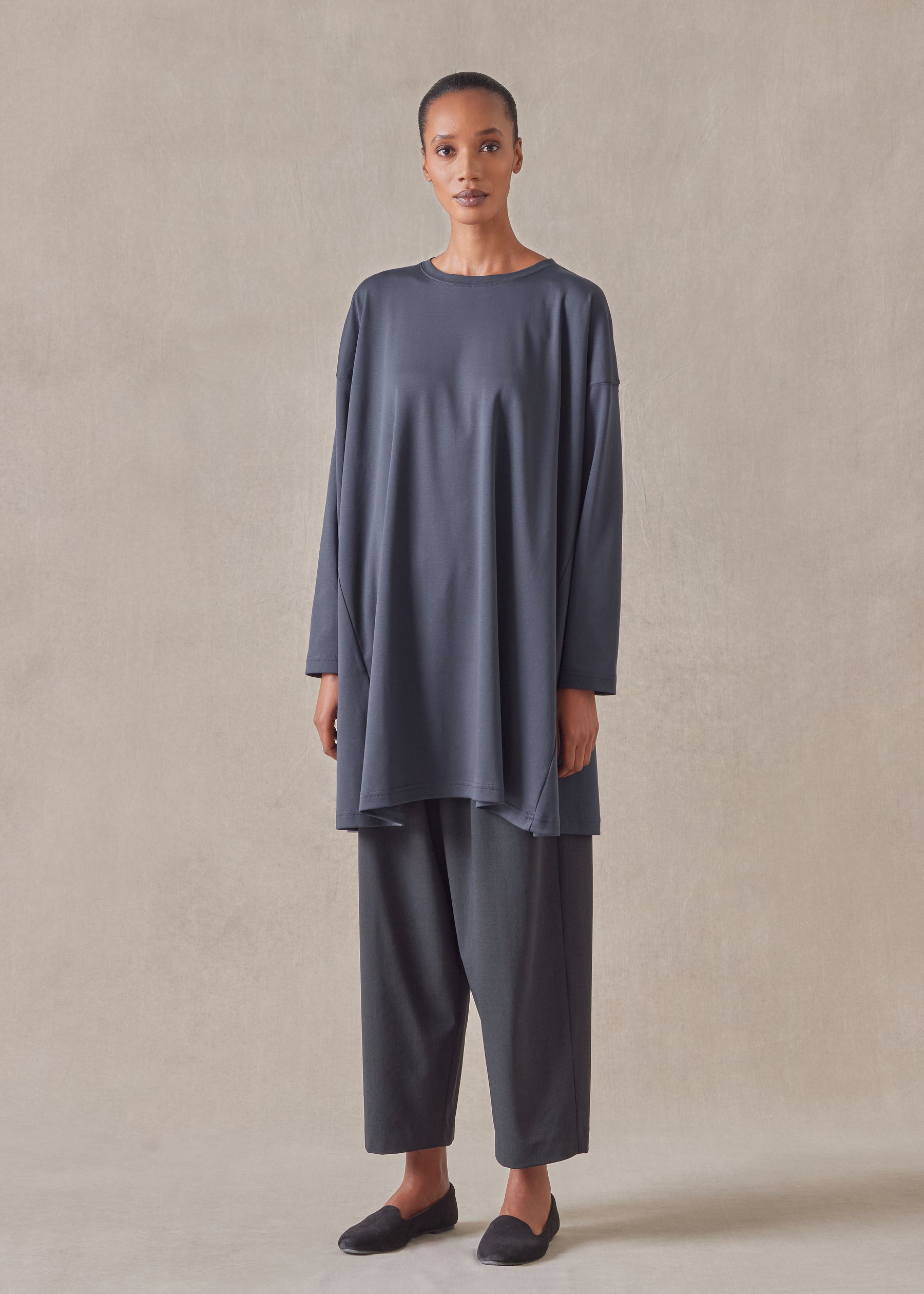 cotton jersey side panelled round neck t-shirt - long plus