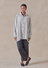 cotton wide longer back shirt jacket with collar - long